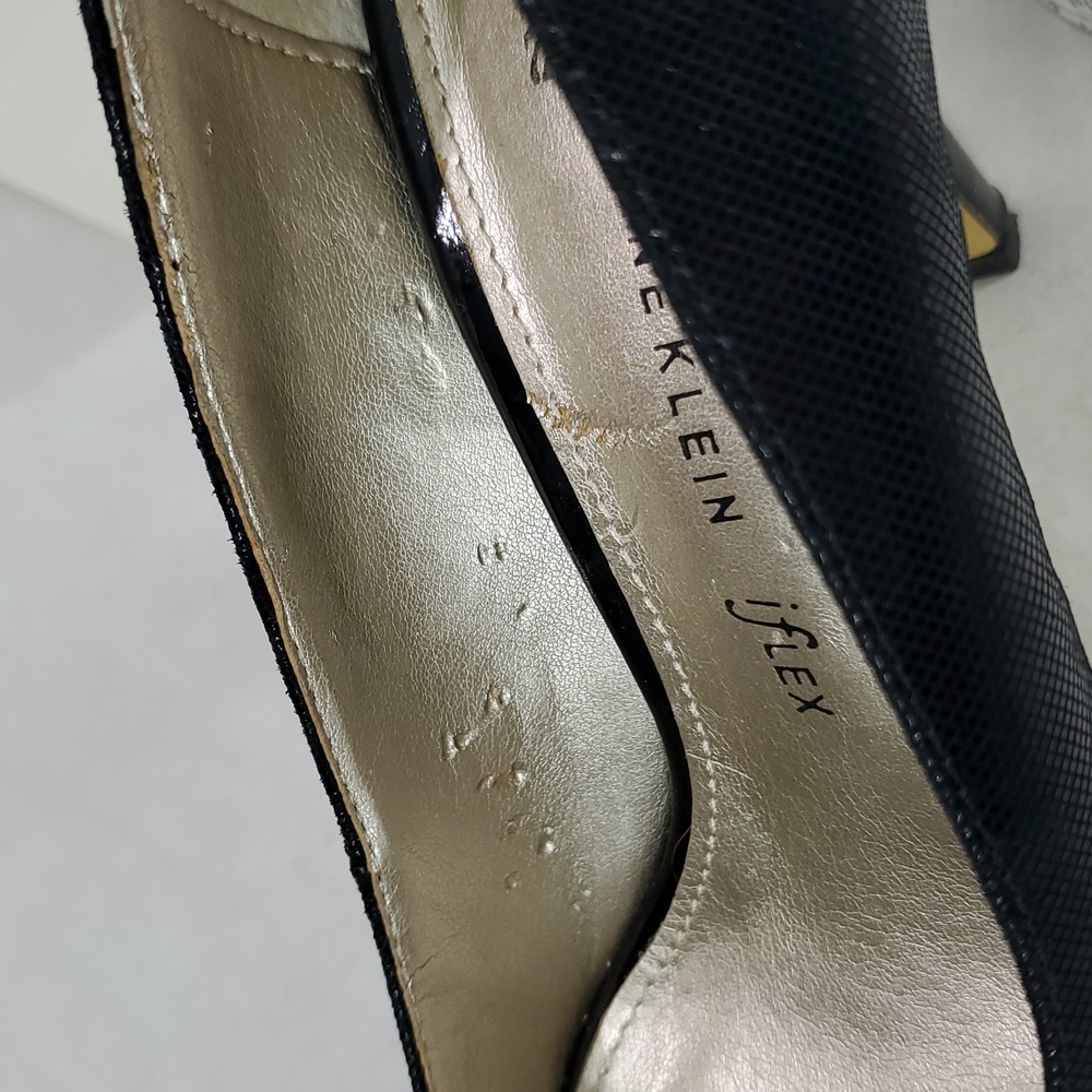 Anne Klein Womens Dyna Size 7 Black Leather Slip On Peep Toe 4" Heel Pumps - Picture 13 of 15